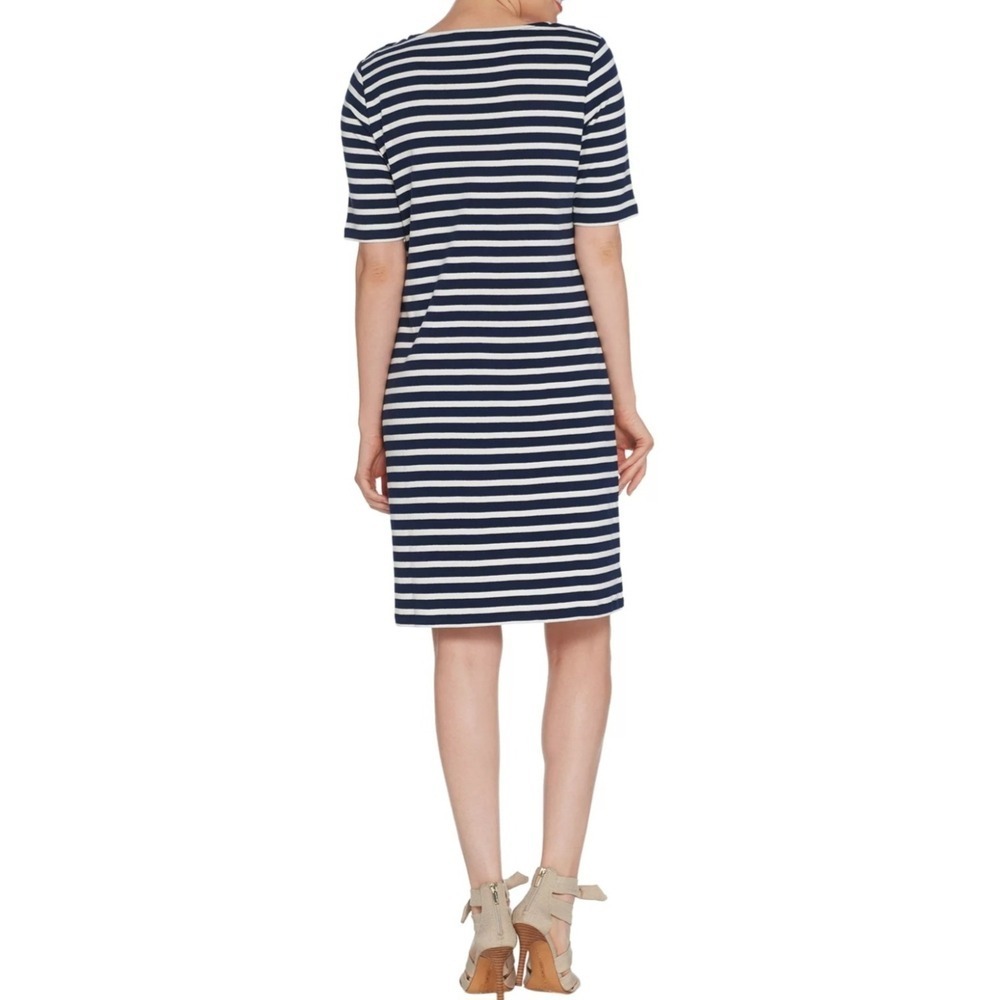 Women Striped Scoopneck Elbow T Shirt Vacation Dress Sz L Fisherman France Y2K